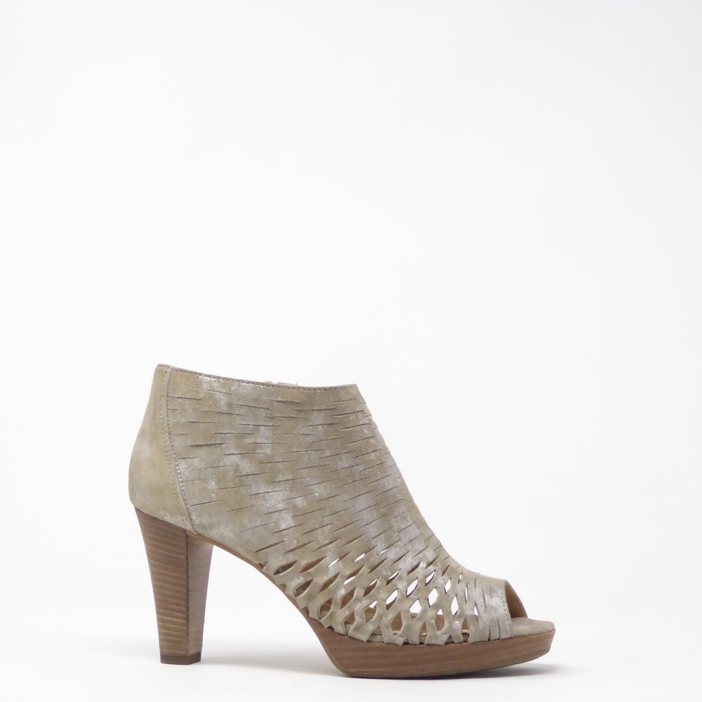 Paul Green Tacey Heeled Bootie Sandals Taupe Perforated Peep Toe 5UK / 7.5US